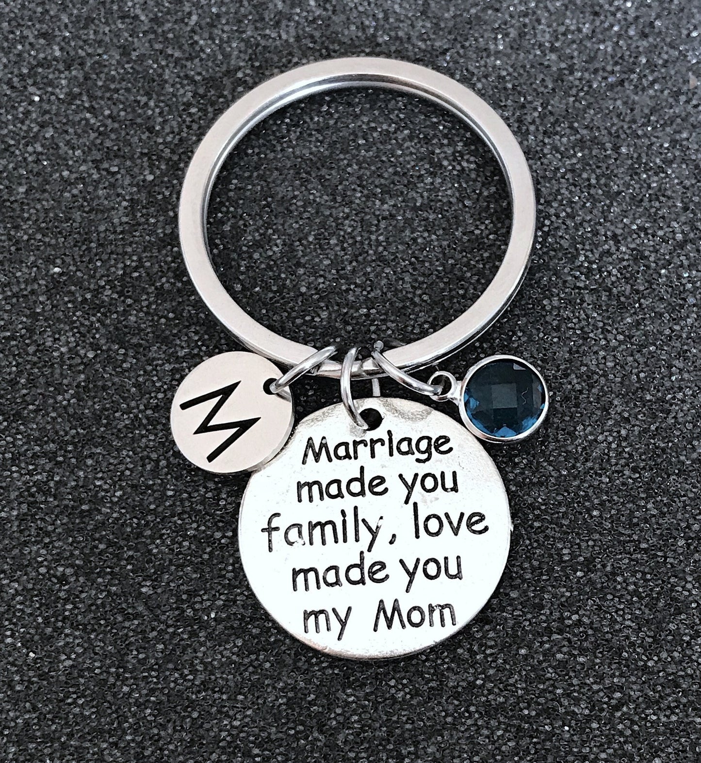 Marriage made you family, love made you my Mom, Initial keychain, Mother's Day gift, Gift for Mom, Gift from Daughter in law to Mom in law