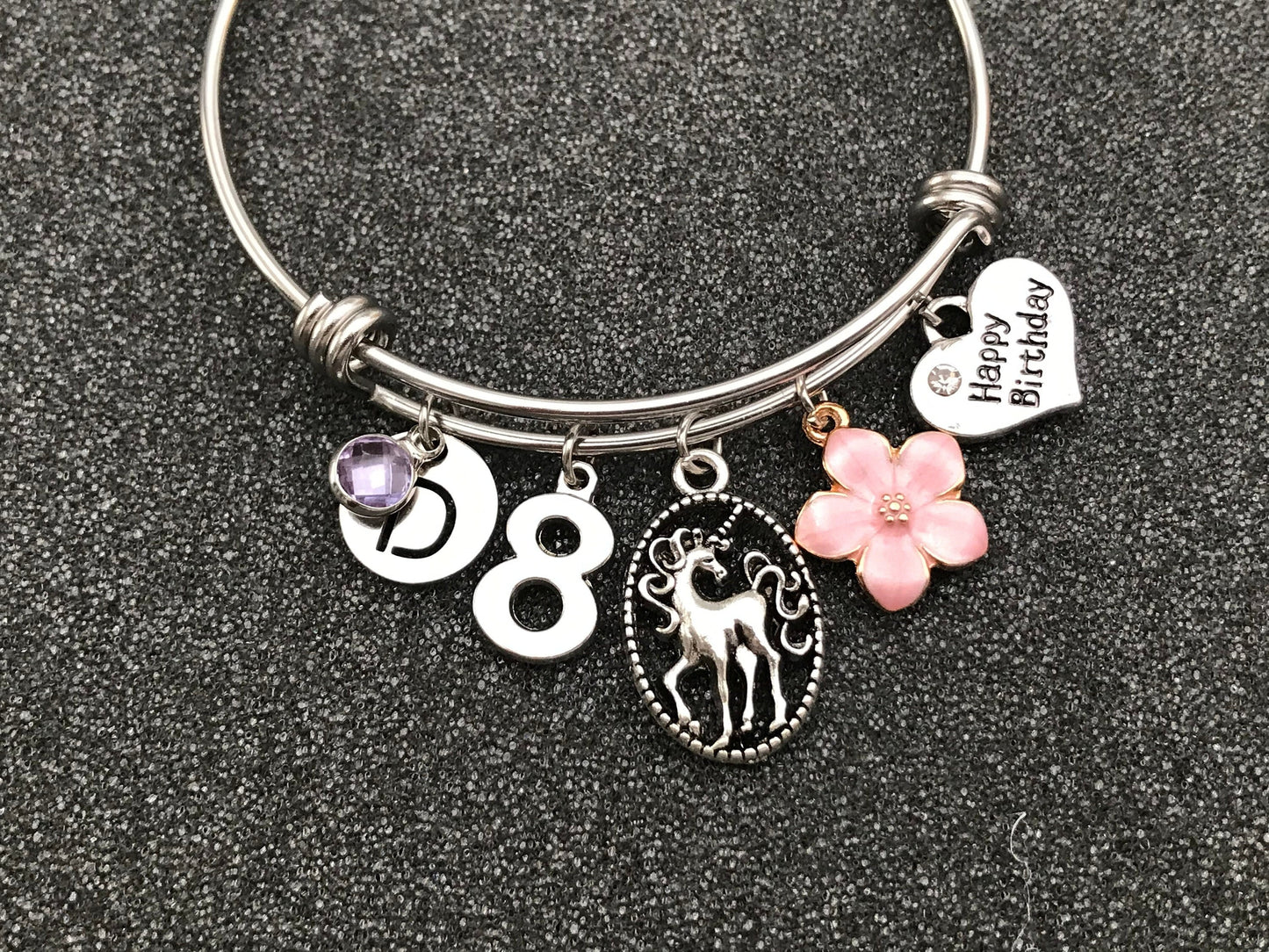 Birthday gift for 8th, Unicorn bangle, Happy Birthday Girl bangle, Gift for Daughter, Niece's Birthday, 8 Year old gift, granddaughter Gift