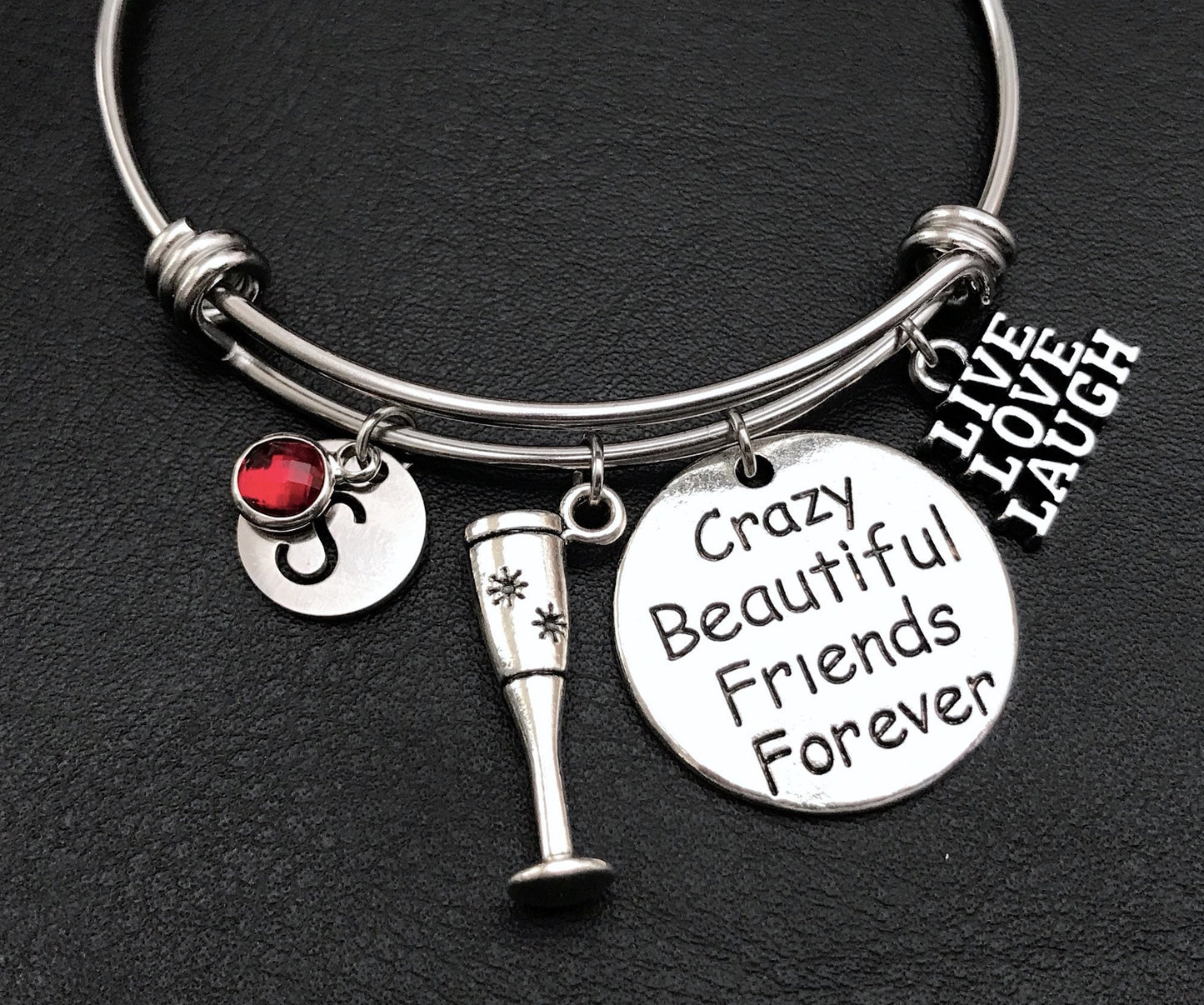 Birthday gift for Friend, Gift for Friend, Friendship Gift, Crazy Beautiful Friends Forever, Live Love Laugh charm, Friendship Silver bangle