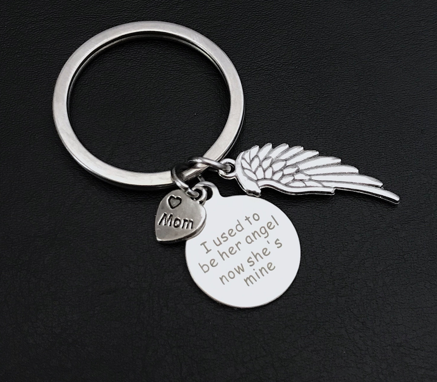 Mom Memorial Keychain, Angel wing charm, I used to be her angel now she's mine, Bereavement Gift, loss of loved one, Remembrance jewelry